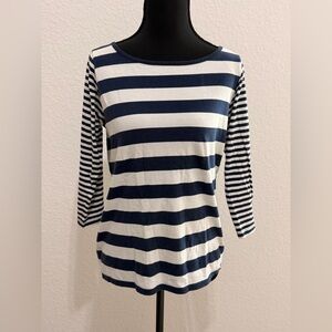 Chelsea & Theodore 100% Pima Cotton Navy White Striped 3/4th Sleeve Top